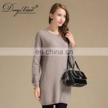 Hot Sale 100% Cashmere Pullover Sweater Women Vintage Style O-Neck Knit Top Pockets Long Length Winter OEM Service Available thumbnail-2