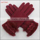 Ladies Cheap Spring Driving Red Micro Velvet Hand Gloves With Rabbit Fur thumbnail-5