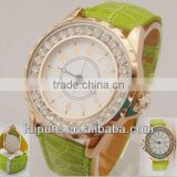 Newest fashionble wrist lady diamond leather watch with pc movt