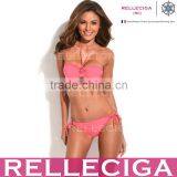 Wholesale Swimwear! RELLECIGA Solid Pink Push-Up Bandeau Top Sexi Hot Girl Bikini Model With Rhinestone Decoration at Heart