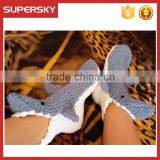 A-194 Hand Knit Shark Slipper Socks Animal Handmade Knitting Slippers Socks Knitted Pattern Shark Socks Slippers thumbnail-1