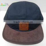 High Quality Corduroy Brim Real Leather Strapback 5 Panel Camp Cap thumbnail-1