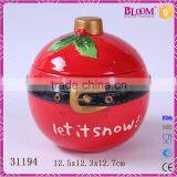 Funny Round Red Ceramic Christmas Cookie Jar thumbnail-1