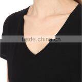 Wholesale Women Black Short Sleeve V-neck Marl Finish Cotton Jersey T-shirt(DQE0157T) thumbnail-5
