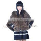CX-B-M-99A In-stock Item Wholesale Knitted Genuine Fox Fur Trim Mink Fur Shawl Coat thumbnail-6