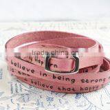 Words/text Engraved Leather Wrap Bracelet, Custom Logo Hand-stamped Leather Bracelet, Adjustable Long Leather Wrap Bracelet thumbnail-1