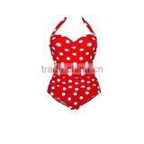 Retro Vintage Floral Print White Polka One Piece Swimwear Monokinis thumbnail-2
