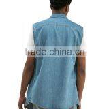 Cheap Wholesale Washed 100% Cotton Mens Sleeveless Denim Jacket thumbnail-3