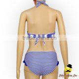 New Printed Blue Striped Nylon Separable Type Teen Girl Bikini Waterproof Swimwear Under Panties thumbnail-5