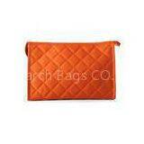 Satin fabric rectangle cosmetic makeup bag with zipper , orangecosmetic case