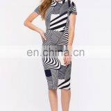 China Supplier Fashion Latest Dress Designs Short Sleeve Swirl Print Women Party Midi Bodycon Dress Evening thumbnail-5