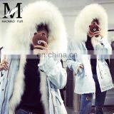 Custom High Fashion Lady Autumn and Winter Cheap Genuine Raccoon Fur Lining Women Jean Coat thumbnail-5