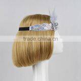 Halloween/Christmas Custom White Flapper Sequin Elastic Feather & Flower Headband thumbnail-5