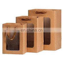 Kraft Brown Shopping Paper Kraft Gift Bags Clear Front With Window thumbnail-1