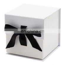 Custom White Small Cube Shape Magnetic Tealight Candle Retail Rigid Gift Box With Ribbon thumbnail-1