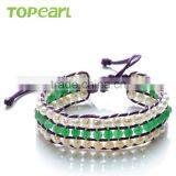 Topearl Jewelry Freshwater Pearl Bracelet Malaysian Jade Bracelet Woven Leather Wrap Bangle CLL176 thumbnail-1