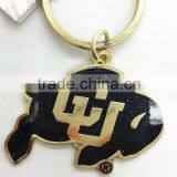 Custom Brass Cow Metal Key Chain With Black Glitter