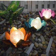 LED Metal Flower Lights for Patio Lawn Walkway Tabletop Ground Garden Crackle Globe Glass Lotus Decoration Waterproof thumbnail-3