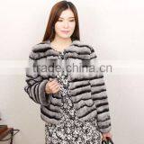 Luxurious Real Chinchilla Rex Rabbit Fur Coat For Sexy Women / Long Fur Overcoat thumbnail-1