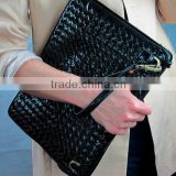 Hand Plaited Vegan Leather Oversize Envelope Clutch- Black Purse Bag Handbag