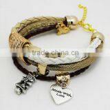 New Vintage Fashion Simple Metal Made With Love Heart Christmas Tree Charm Multilayer Leather Bracelet