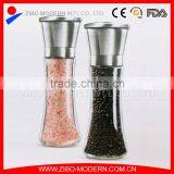 Premium Stainless Steel Salt and Pepper Grinder Set of 2- Brushed Stainless Steel Pepper Mill and Salt Mill,6 Oz Glass Tall Body