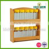 Glass Jar Condiment Set With Bamboo Rack , Condiment Dispenser Set