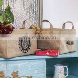 Coffee PE Coating Waterproof Printed Sturdy Jute Organizer Basket , Eco-friedly Jute Storage Basket thumbnail-5