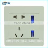 5pin socket with double usb wall socket,output 5V,2.1A