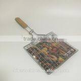 Barbecue Grill Rack Stainless Steel Non-stick BBQ Grilling Basket Tools With Wooden Handle thumbnail-2