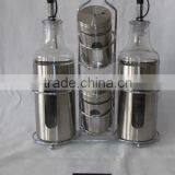 4 Pieces Mat Shinning Stainless Steel Coated Salt Pepper Oil Vinegar With Metal Stand thumbnail-2