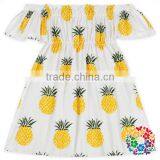 pineapple fabric girls summer off shoulder elastic dress wholesale baby frock design