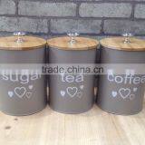 Set of 3 Kitchen Round Metal Storage Canisters for Tea Sugar Coffee thumbnail-3