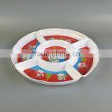 Food Contact Available Melamine 5 Compartments Dip Plate, Round Custom Christmas Party Candy Chip Dip Tray thumbnail-1