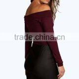 Professional Manufacture Factory Supply Bardot Neckline Long Sleeve Bodysuit Women thumbnail-6