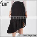2017 OEM Spring Retro Crepe Black Bonded High Waisted Midi Skirt thumbnail-1