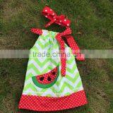 Professional Design Latest Style Girls Watermelon Green Chevron Dress With Necklace and Headband thumbnail-2