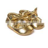 Golden Baby PU Moccasins, Bow Design Little Girl Moccasins thumbnail-5