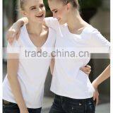 Womens V-neck Silk Cotton Custom White t Shirt Top Quality thumbnail-1