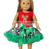 18" Doll Christmas Santa Green Pettiskirt with Mustache Reindeer Red Tank Top