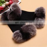 Fashion style girls ladies winter warm knitted gloves with rabbit fur