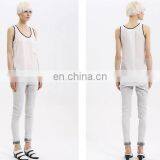 T-WV504 Lady Loose Fitted White and Black Chiffon Singlets Wholesale Tank Top thumbnail-4