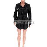 Women Long Sleeve Faux Leather Jackets Tie Belt Waist Streetwear Coats Ladies Fashion PU Shirt Jacket thumbnail-5