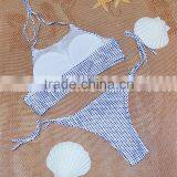 2016 Summer New Small Plaid Halter High Neck Bikini Set Crop Top Sey Thong Triangle Bottom Bandage Women Swimwears SwimSuit thumbnail-6