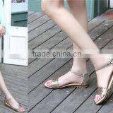 2016 New Design Shiny Sequined Pailette Flat Real Leather Sandals Shoes for Summer and Beach With Oxford Sole thumbnail-2