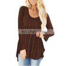 Wholesale Custom Women's Tops Western Style Spring and Autumn New Fashion Solid Color Round Neck Long Sleeve thumbnail-2