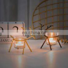 Fawn Bulk Black Gold Geometric Wedding Metal Glass Home Decor Candles Holder thumbnail-2