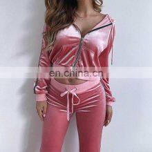 Custom Color Women Velvet Track Suit Girl Gym Fitness Tracksuit thumbnail-2