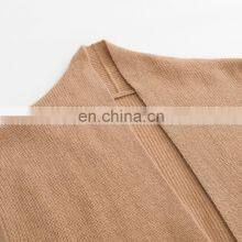 Elegant 100% Cashmere Cardigan Long Sleeveless Sweater Scarf Collar Slim Fit Waist Knitted Spring Season Solid Pattern Front thumbnail-3