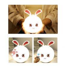 Rabbit Lamp Bunny LED Night Light Children's Night Light Baby Sleeping Bedside Lamp USB Silicone Tap Control Touch Sensor Light thumbnail-4